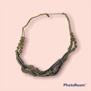 Cookie Lee Tri-Color Metal Multi Strand Chain Link Necklace Jewelry